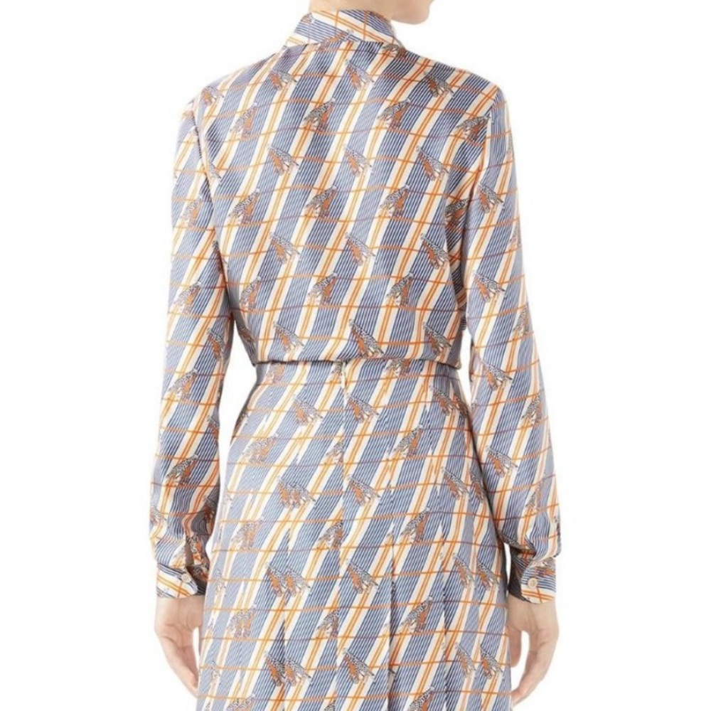 Gucci Silk Heritage Giraffe Twill Long Sleeve Button Up Blouse Italy Size 40 - Picture 2 of 16
